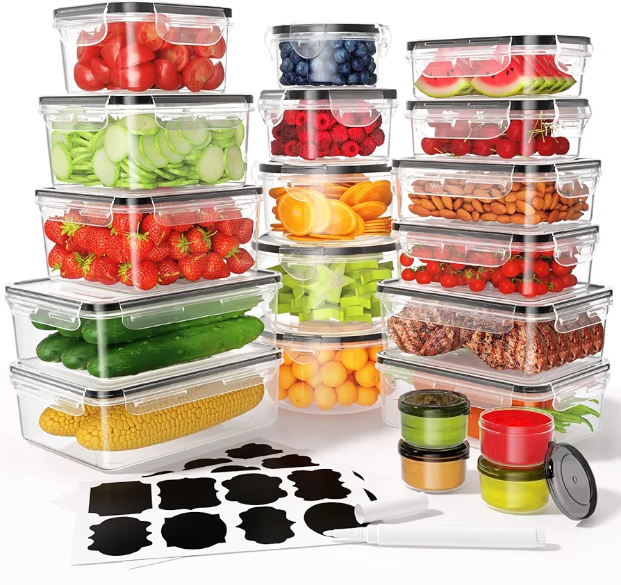 40 Pcs Food Storage Containers with Lids Airtight (20 Containers & 20 Lids), Plastic Meal Prep Container for Pantry & Kitchen Organization, BPA-Free, Leak-Proof with Labels & Marker Pen