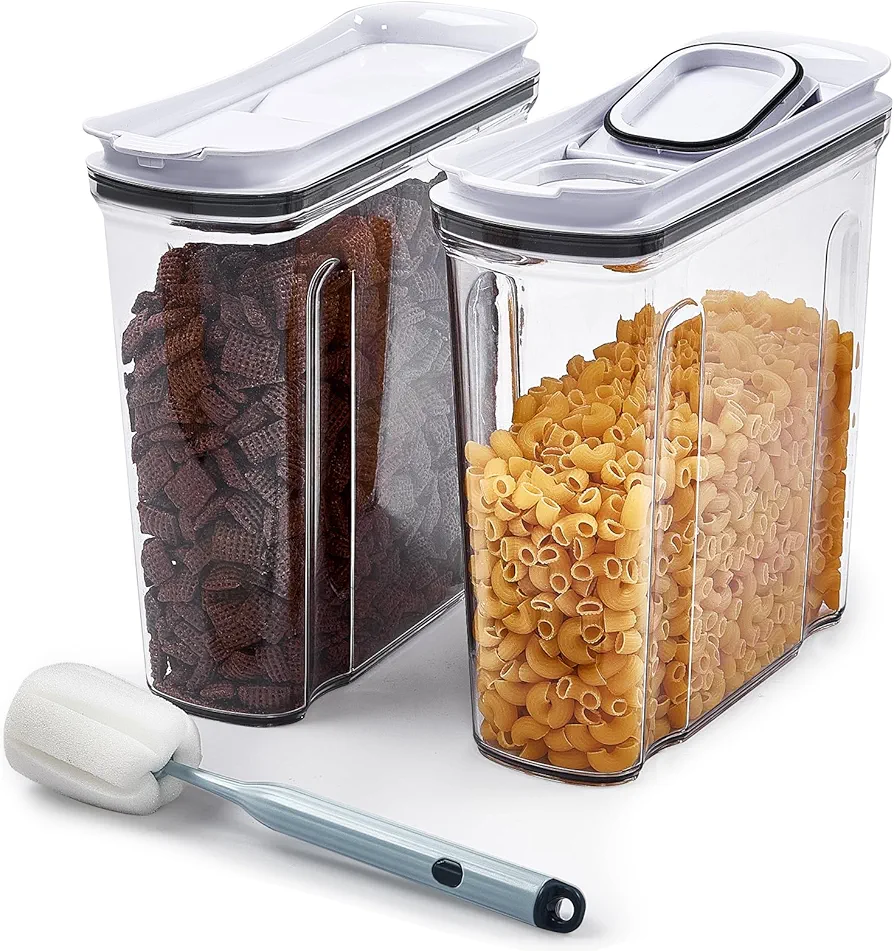 FreshKeeper Cereal Containers Storage Set, Airtight Food Storage Container with Lid 4L/135.2oz, 2PCS BPA-FREE Plastic Pantry Organization Canisters for Rice Cereal Flour Sugar Dry Food in Kitchen