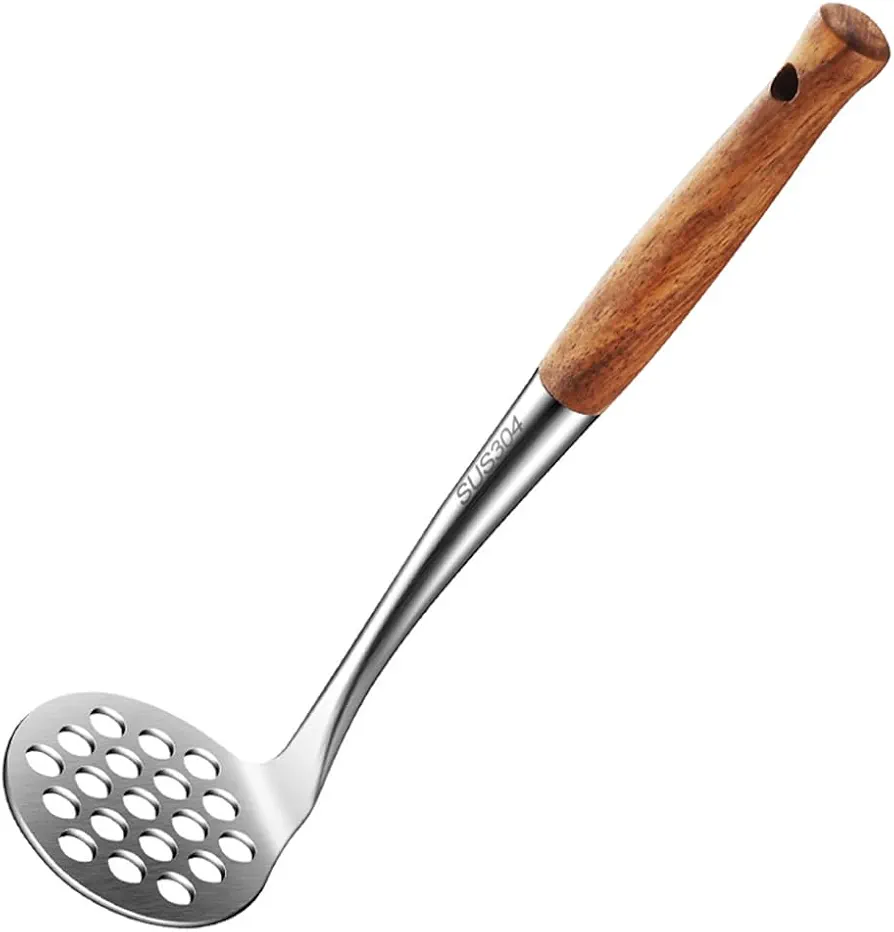 Avocado Masher - Small Potato Masher Stainless Steel Wooden Handle Smasher Tool for Eggs Beans Meat Vegetables Berries