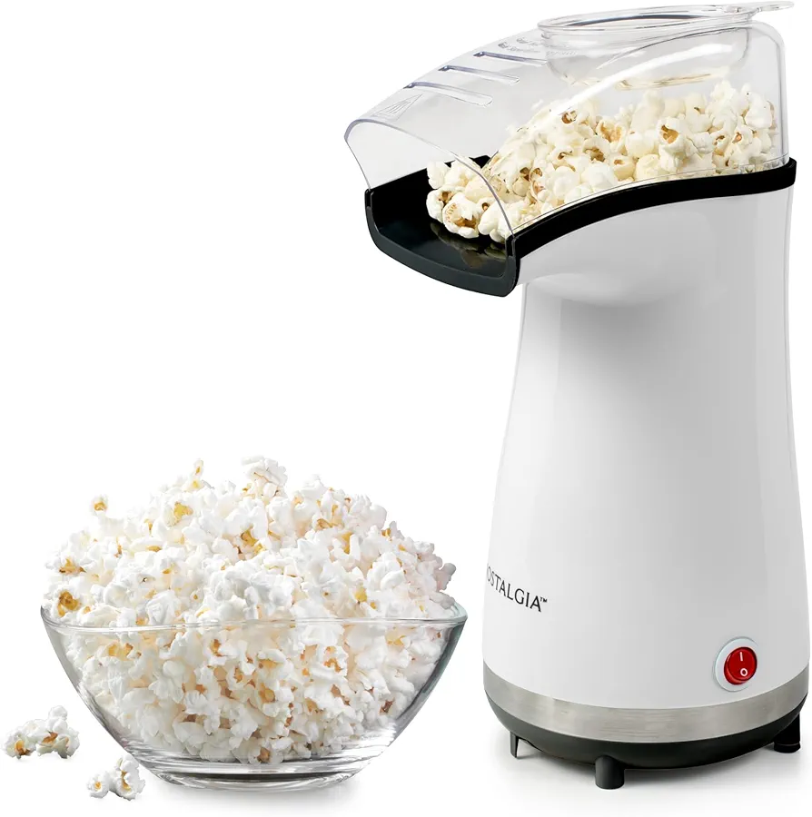 Nostalgia 16 Cup Hot Air Popcorn Maker | Makes Hot, Healthy Popcorn, No Oil Needed | Measuring Cap for Kernels Included | Stainless Steel |White