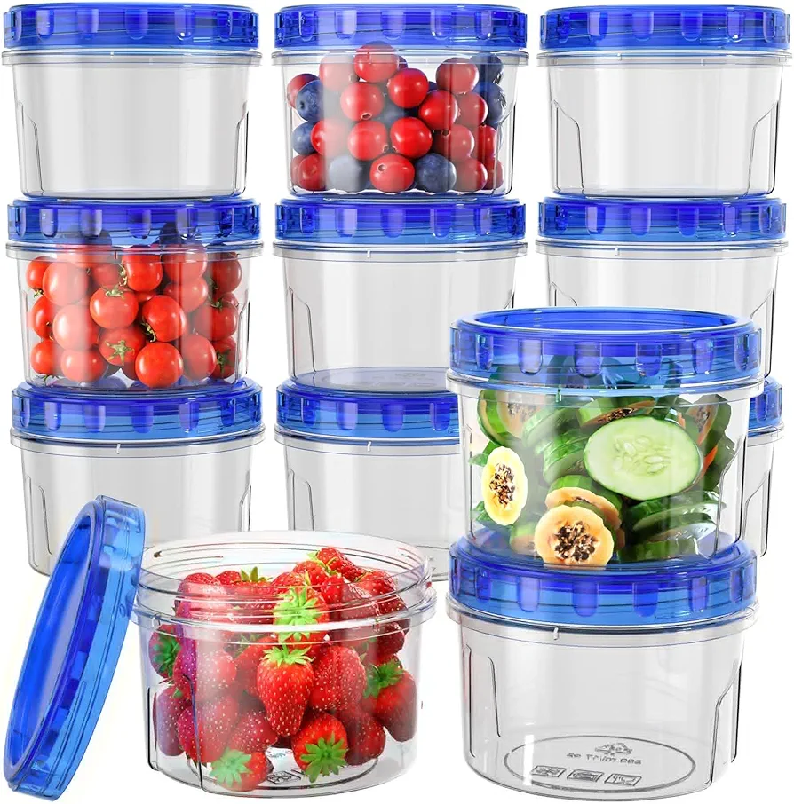 Freezer Storage Containers, [12 Pack-16 Oz] Airtight Plastic Food Storage Containers with Twist Top Lids, Soup, Meal Prep Containers | BPA Free | Stackable | Leakproof