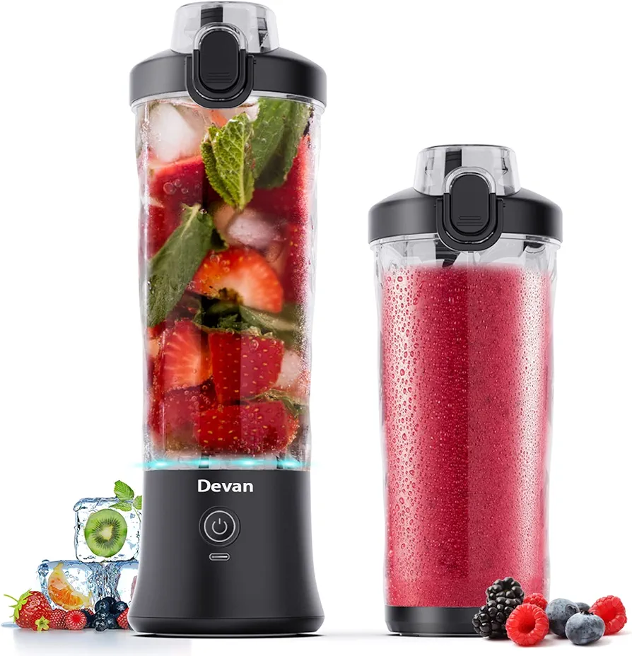 Portable Blender,270 Watt for Shakes and Smoothies Waterproof Blender USB Rechargeable with 20 oz BPA Free Blender Cup and a Travel Lid. (Black, 20 oz)