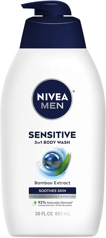 Nivea Men Sensitive Body Wash for Sensitive Skin with Bamboo Extract, 30 Fl Oz Bottle