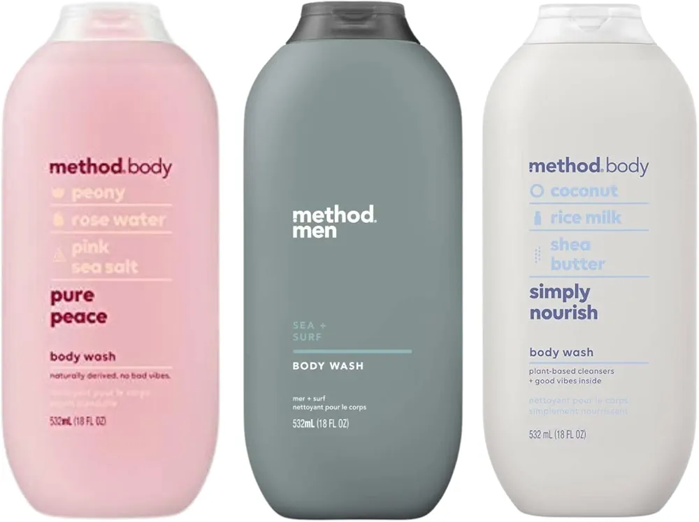 Method Body Wash Sampler Variety (Pure Peace, Sea & Surf, & Simply Nourish) (Pure Peace + Sea & Surf + Simply Nourish)