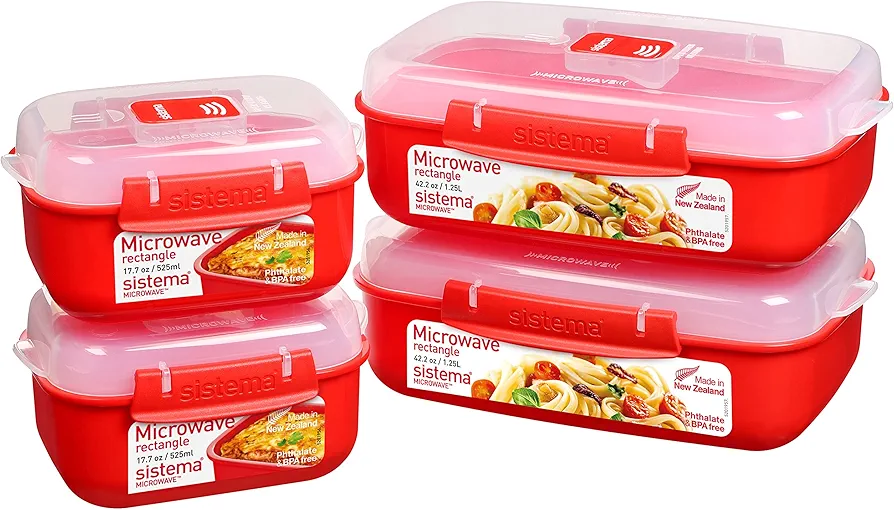 Sistema Microwave Food Storage Containers with Steam Release Vent, Dishwasher Safe Red