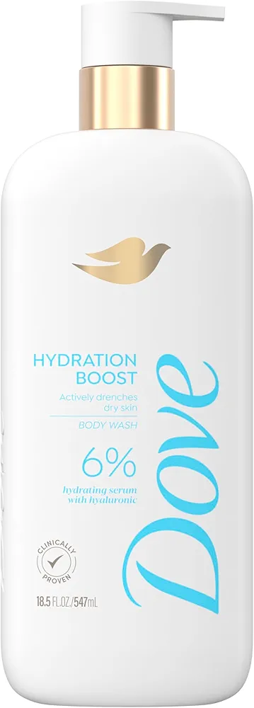 Dove Body Wash Hydration Boost Actively drenches dry skin 6% hydration serum with hyaluronic 18.5 oz