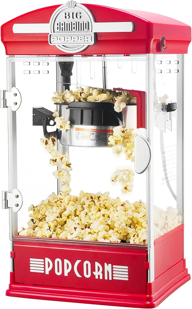 Popcorn Machine - Big Bambino Old Fashioned Popcorn Maker With 4-Ounce Kettle, Measuring Cups, Scoop, and Serving Cups by Great Northern Popcorn (Red)