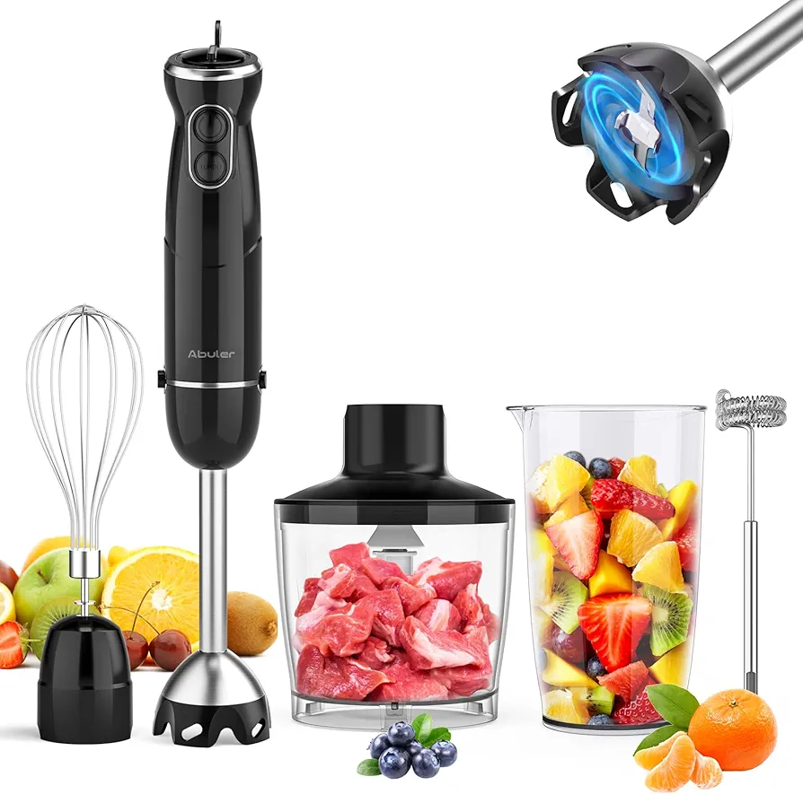 Immersion Blender Handheld, 1000W Scratch Resistant Hand Blender, Abuler 5 in 1 Emulsifier Blender Mixer, BPA-Free 12 Speed Stick Blender, Beaker, Chopper, Whisk, Frother, for Soup, Sauce (Black)