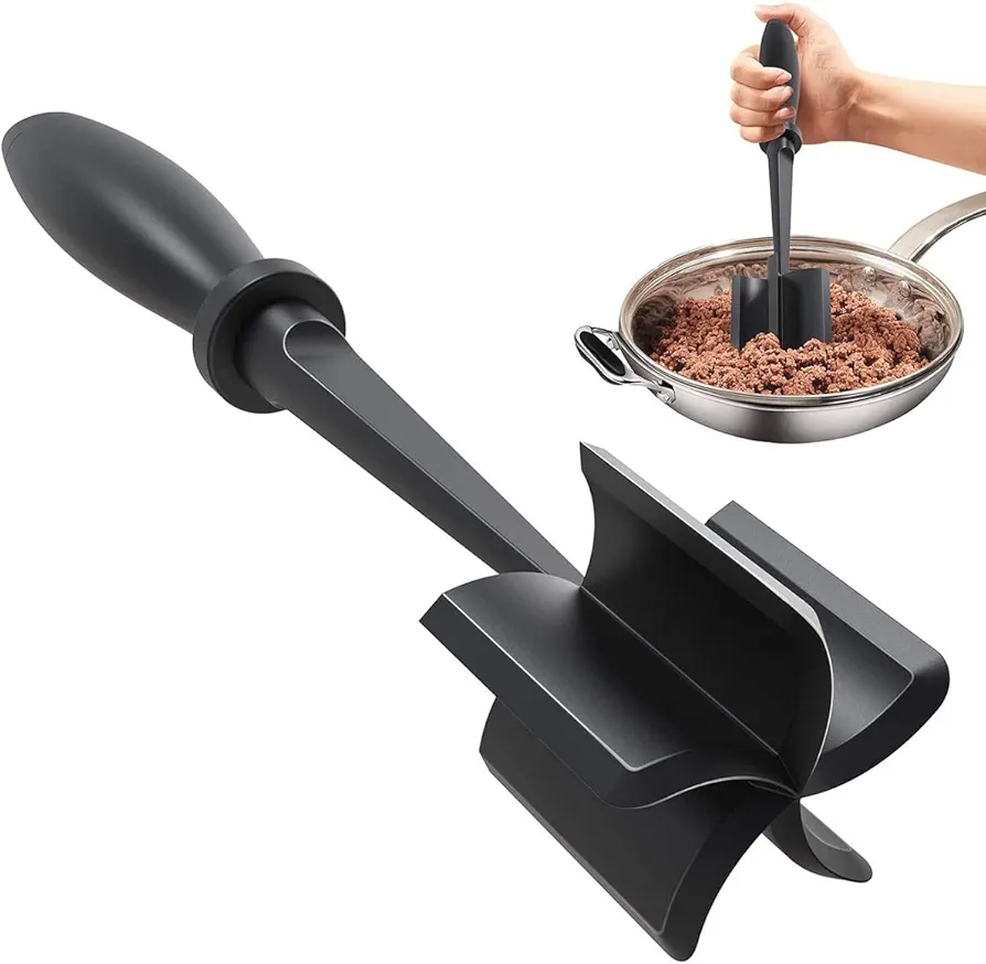 Meat Chopper, Nylon Ground Meat Masher, Heat Resistant Meat Smasher with Non-slip Handle, Multifunctional Hamburger Chopper, Ground Beef Masher, Non Stick Potato Mix Chopper for Home Kitchen Cooking