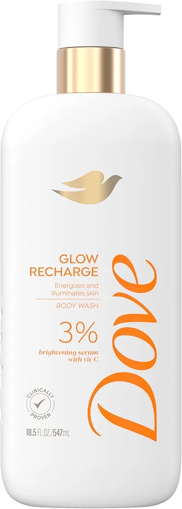 Dove Exfoliating Body Wash Glow Recharge Energizes & illuminates skin 3% brightening serum with vitamin C 18.5 oz