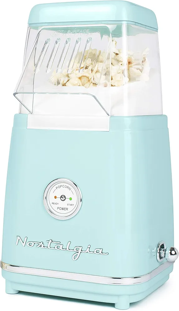 Nostalgia Hot-Air Electric Popcorn Maker, 12 Cups, Healthy Oil Free Popcorn with Measuring Scoop, Retro Aqua