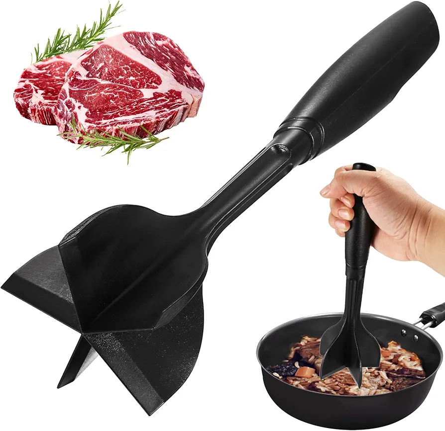 Meat Chopper for Ground Beef, Meat Masher Ground Beef Smasher Kitchen Tools, Heat Resistant Nylon Meat Masher for Hamburger Meat Chopper, Non Stick Mix and Chop Kitchen Gadgets