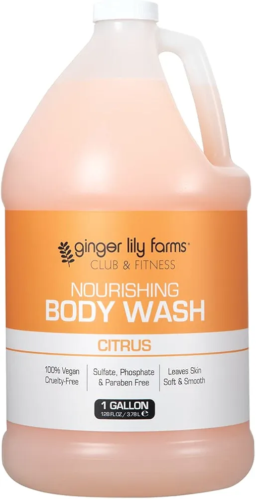 Ginger Lily Farms Club & Fitness Nourishing Body Wash, 100% Vegan & Cruelty-Free, Bath & Shower Gel for Men and Women, Citrus Scent, 1 Gallon (128 fl. oz.) Refill