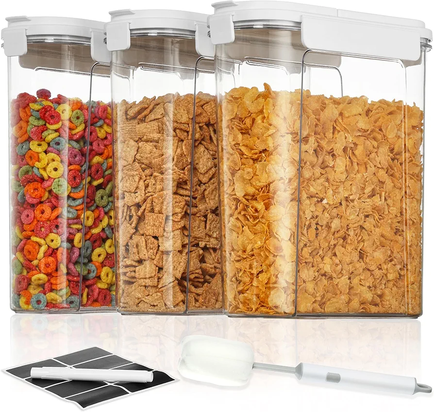 Vtopmart Cereal Containers Storage Set, 3 PCS Airtight Food Storage Containers with Flip-Top Lids, Plastic Cereal Organizer Dispenser for Kitchen, Pantry Organization Storage (135.2oz/4L)