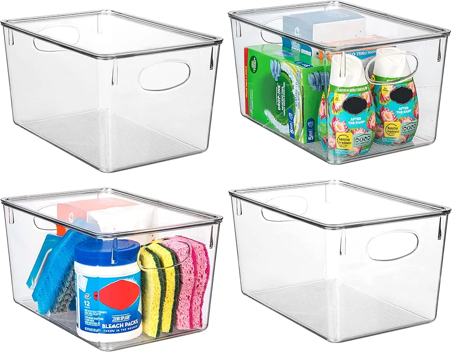 ClearSpace Plastic Storage Bins With lids – Perfect Pantry Organization and Storage – Fridge Organizer, Pantry Storage Containers and Storage Bins, Cabinet Organizers - 4 Pack