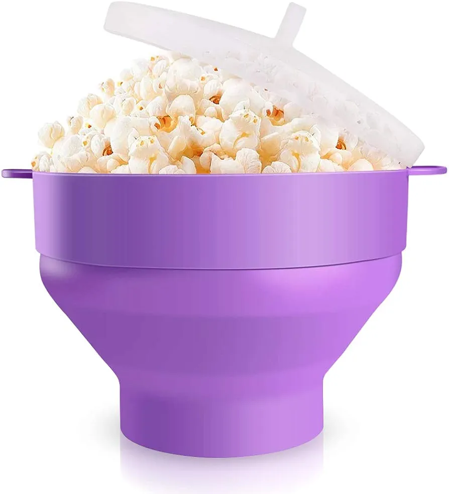 Healthy Microwave Popcorn Maker Silicone Collapsible Bowl Hot Air Pop Any Kernel Corn BPA Free Dishwasher Safe - LFGB Certificate(Purple)