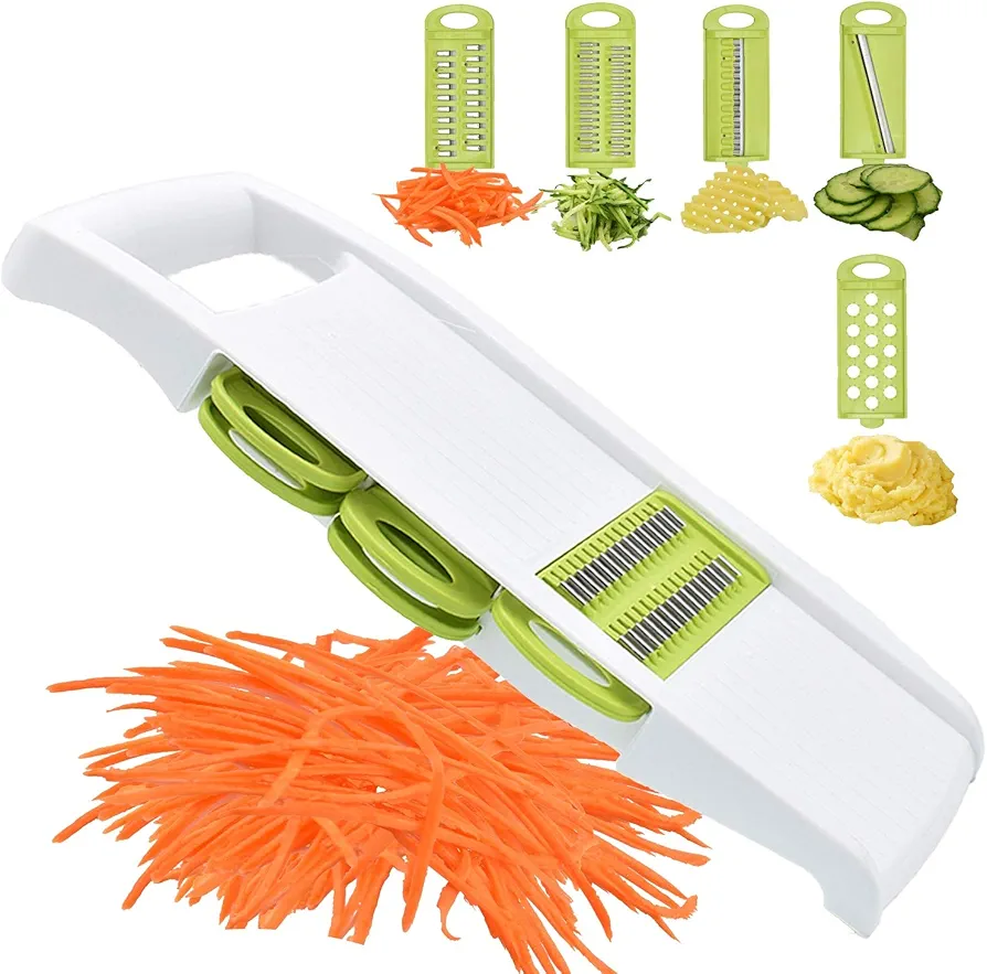 5 in 1 Mandoline Slicer Vegetable Slicer Mandolin Multi Blade Potato Veggie Slicer Vegetable Cutter Julienne Shredder Potato Slicer Green