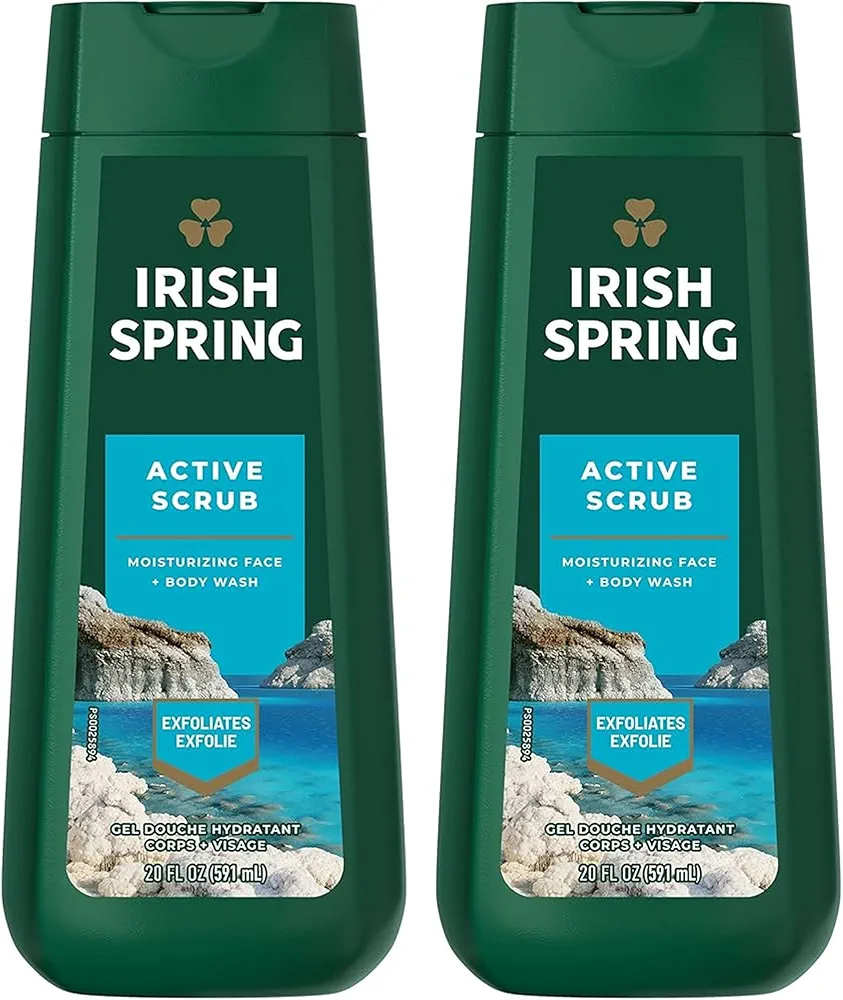 Irish Spring Body Wash Active Scrub Moisturizing Face Exfoliating Gel 20 Fl Oz (Pack of 2)