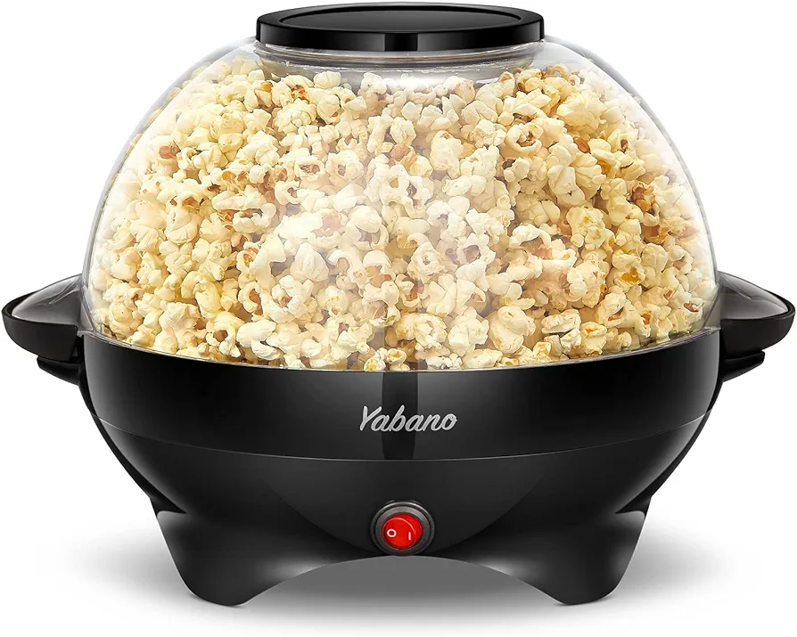 Popcorn Machine, 6-Quart Popcorn Popper maker, Nonstick Plate, Electric Stirring with Quick-Heat Technology, Cool Touch Handles (Black)