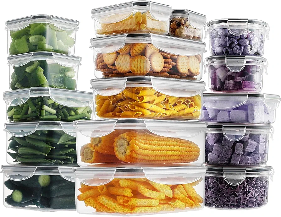 HOMBERKING 32 Pieces Food Storage Containers Set with Snap Lids (16 Lids + 16 Containers), Plastic Containers, BPA-Free Lunch Container Bento Box for Home, Black