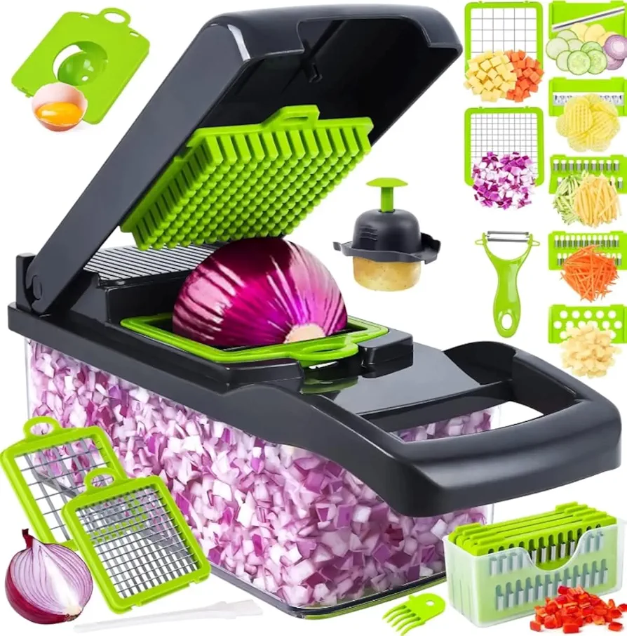 Pro Series 16 in 1 Vegetable Chopper, AIGLE nova Onion chopper with Container, Cucumber and Fruit Shredder, Slicer, Veggie Chopper, Must have Kitchen gadget to save your prep time for cooking.