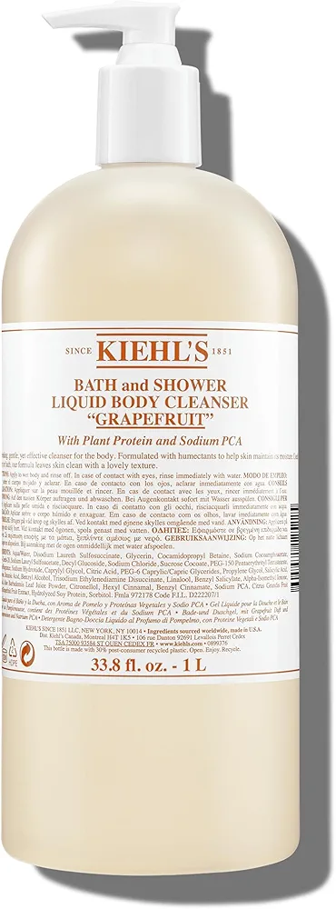 Kiehl's Grapefruit Liquid Body Cleanser, Gentle and Refreshing Foaming Body Wash, Aromatic Bath and Shower Experience, Maintains Moisture, Smooths Skin, Conditions, and Hydrates