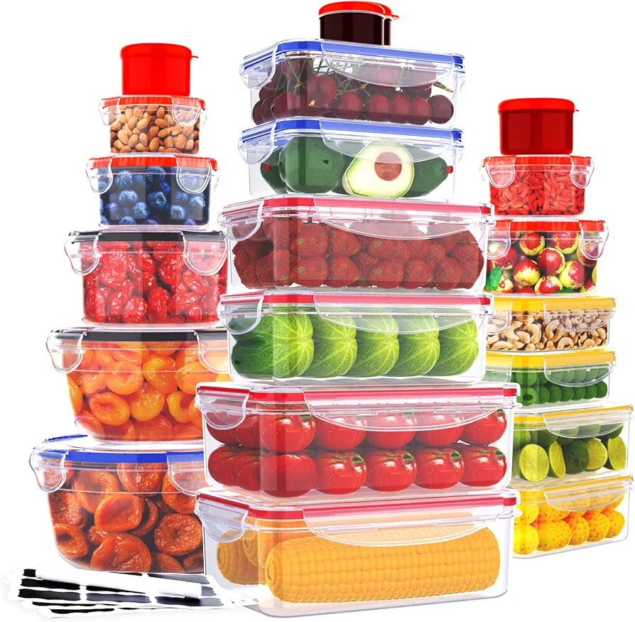 40 Pcs Food Storage Containers with Lids Airtight- Plastic Meal Prep Container for Pantry Kitchen Organization, Microwave, Dishwasher, Freezer Safe -100% Leak Proof (20 Stackable Boxes-20 Lids)