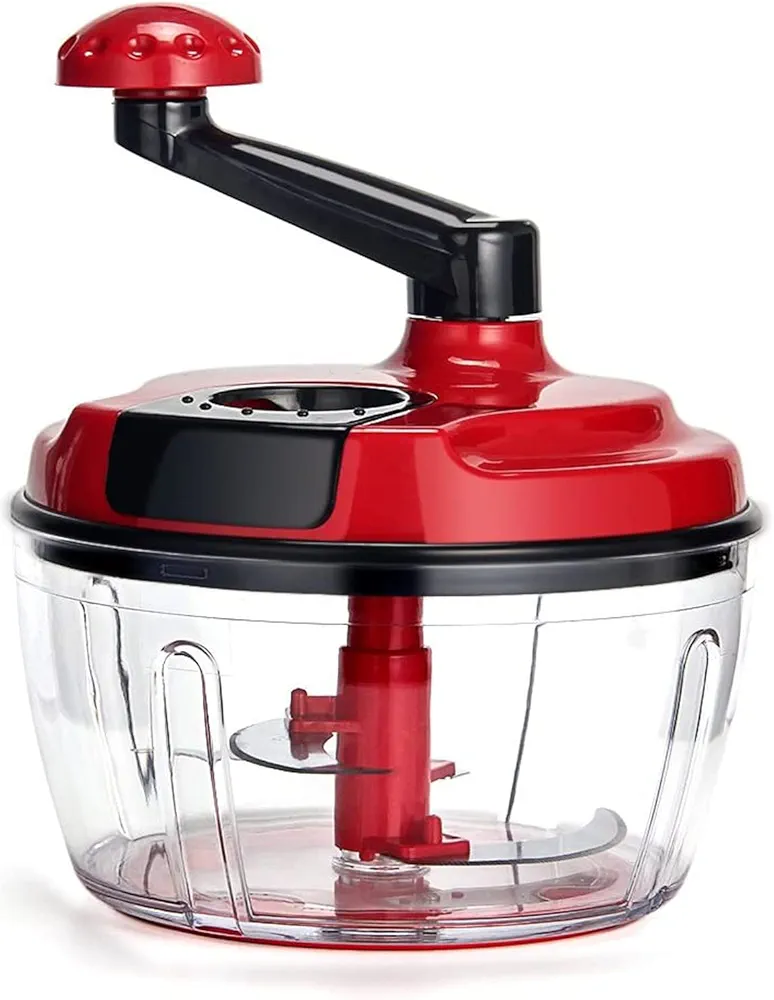 Multi-Functional Manual Food Processor,8 Cup Hand-powered Crank Chopper,Mincer Blender with Clear Container,for Vegetables Meat Fruits Nuts Herbs Onions (Without Base)