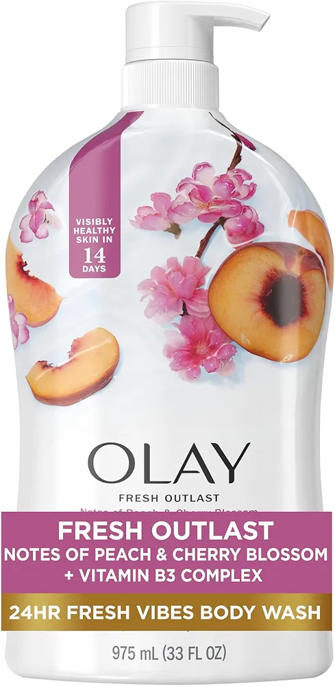 Olay Fresh Outlast Body Wash for Women, 24hr Fresh Vibes, Refreshing & Restorative, Paraben Free, Peach and Cherry Blossom Scent, 33 fl oz