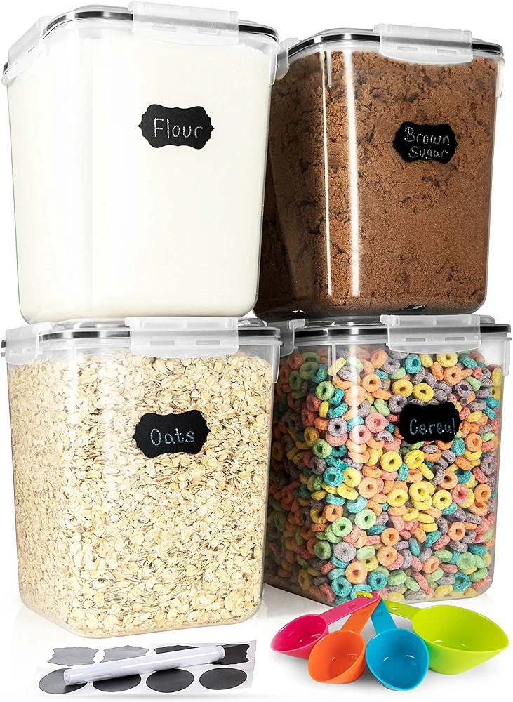 Flour Sugar Storage Containers (5.3L/4pk) Great Rice Canisters Sets For The Kitchen pantry, Large Food Storage Containers With Lids Airtight