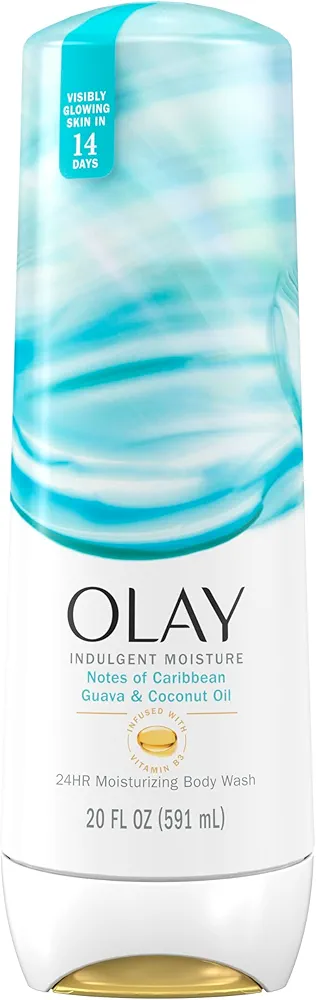 Olay Body Wash Indulgent Moisture for Women, Infused with Vitamin B3, Notes of Caribbean Guava and Coconut Scent, 20 fl oz