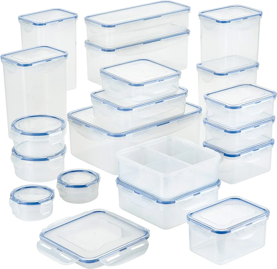 LOCK & LOCK Easy Essential Storage Set/Food Containers Airtight Bins/BPA-Free/Dishwasher Safe, 38 Piece, Clear