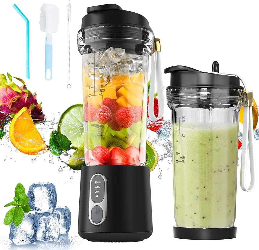 Portable Blender, 300W Smoothie Blender with Sharp Blades for Excellent Blender Performance, Personal Blender for Shakes and Smoothies, Detachable & Rechargeable for Travel, Gym, Home, Office，18oz