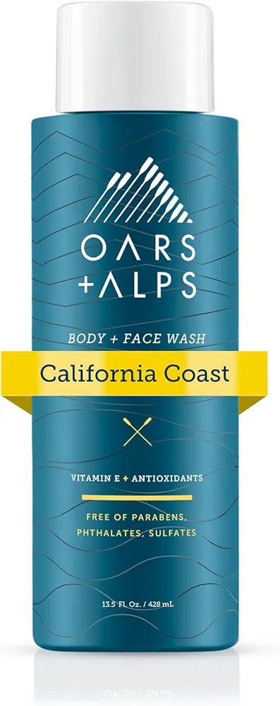 Oars + Alps Men's Moisturizing Body and Face Wash, Skin Care Infused with Vitamin E and Antioxidants, Sulfate Free, California Coast, 1 Pack