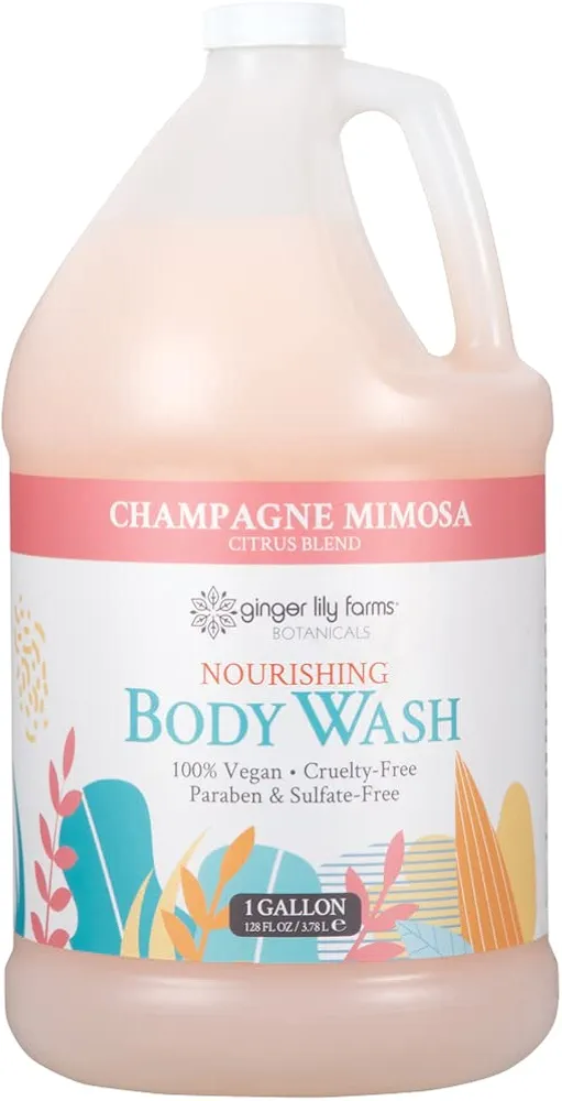 Ginger Lily Farms Botanicals Nourishing Body Wash, Champagne Mimosa, 100% Vegan & Cruelty-Free, Citrus Blend Scent, 1 Gallon (128 fl oz) Refill