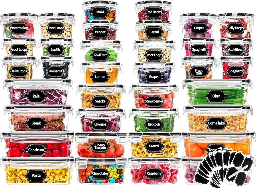 Skroam 72 piece Food Storage Containers Set with Airtight Lids (36 Containers & 36 Lids), Plastic Leak-Proof Kitchen Storage Containers for Pantry Organizers and storage - Meal Prep, Lunch Containers