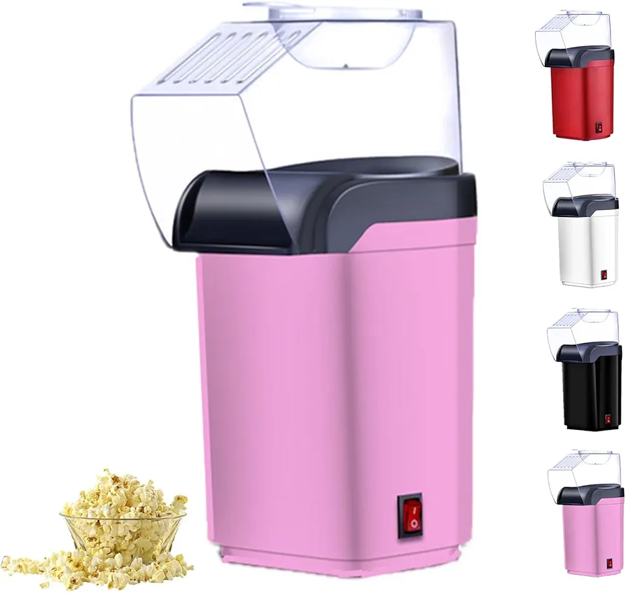 Portable Popcorn Maker, Popcorn Machine, Mini Air Popper Popcorn Maker, Hot Air Popcorn Popper Maker, Fully Automatic Home Hot Air Popcorn Popper Maker, Suitable for Home, Movie Theater (Pink)