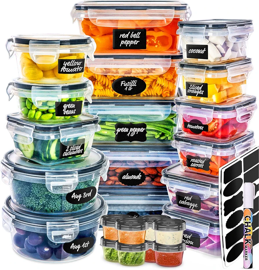 fullstar 50 PCS Plastic Food Storage Containers with Lids (24 Containers & 24 Lids), Leakproof BPA-Free Containers for Kitchen Organization, Meal Prep, Reusable Lunch Container - (Pack of 50)