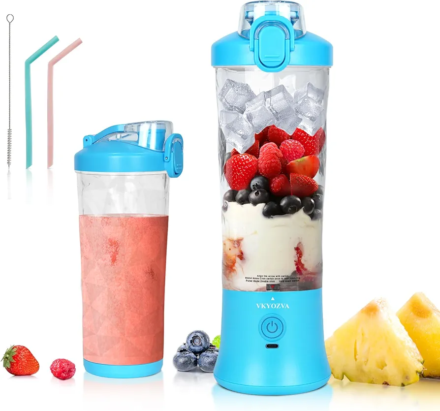 Portable Blender, 20 Oz Travel Blender USB-C Rechargeable with 6 -leaf Stainless Steel Blades, BPA Free, Personal Blender for Shakes and Smoothies,Suitable for Family Travel Gyms, Lake Blue