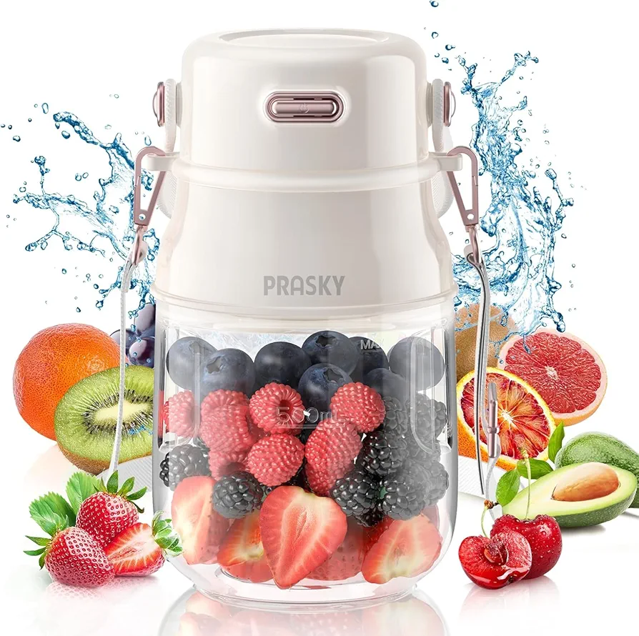 Portable Blender, Personal Blender for Shakes and Smoothies with 27oz Cup, Lid and Shoulder Strap, Type-C USB Rechargeable, Dishwasher Safe Parts, BPA-free, Prasky Juice for Gym/Travel/Kitchen