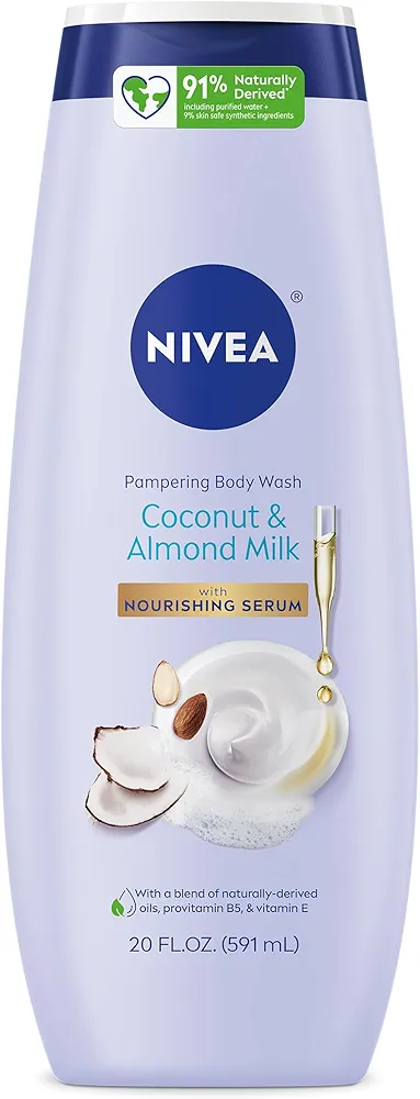 NIVEA Coconut and Almond Milk Body Wash with Nourishing Serum, 20 Fl Oz Bottle