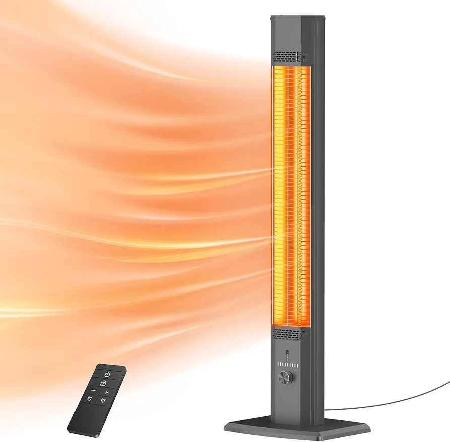 Outdoor Patio Heater with 9 Heat Levels,Space Heater for Garage Backyard Room Indoor,1500W Fast Electric Infrared Heater,9H Timers,Waterproof,Child Lock,Black Medium