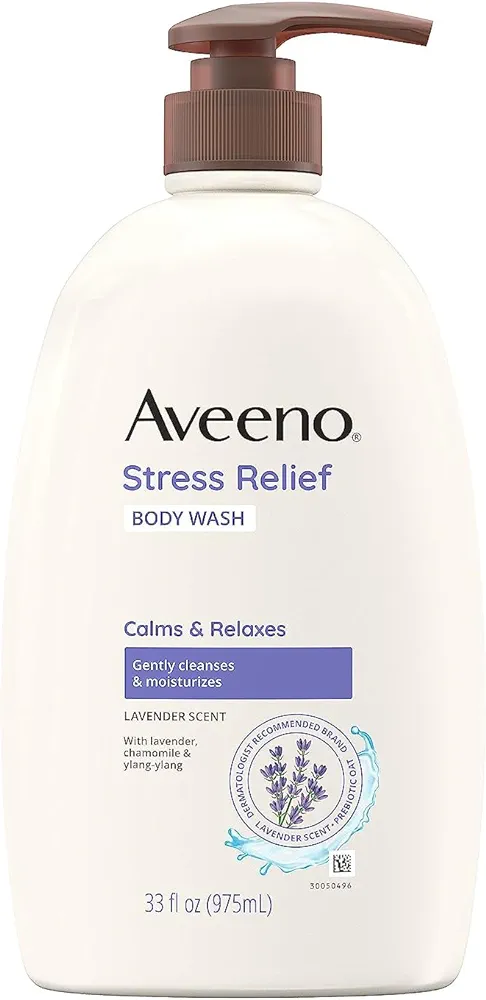 Aveeno Stress Relief Body Wash with Soothing Oat for Sensitive Skin, Lavender Body Wash to help you feel Calm and Relaxed, Sulfate-Free, 33 FL OZ