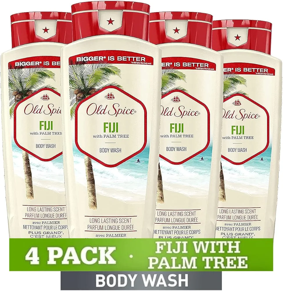 Old Spice Body Wash for Men, 24/7 Shower Fresh with Long Lasting Scent, Fiji with Palm Tree Scent, 18 fl oz (Pack of 4)