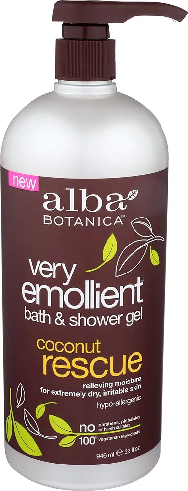 Alba Botanica Very Emollient Bath and Shower Gel, Coconut Rescue, 32 Ounce