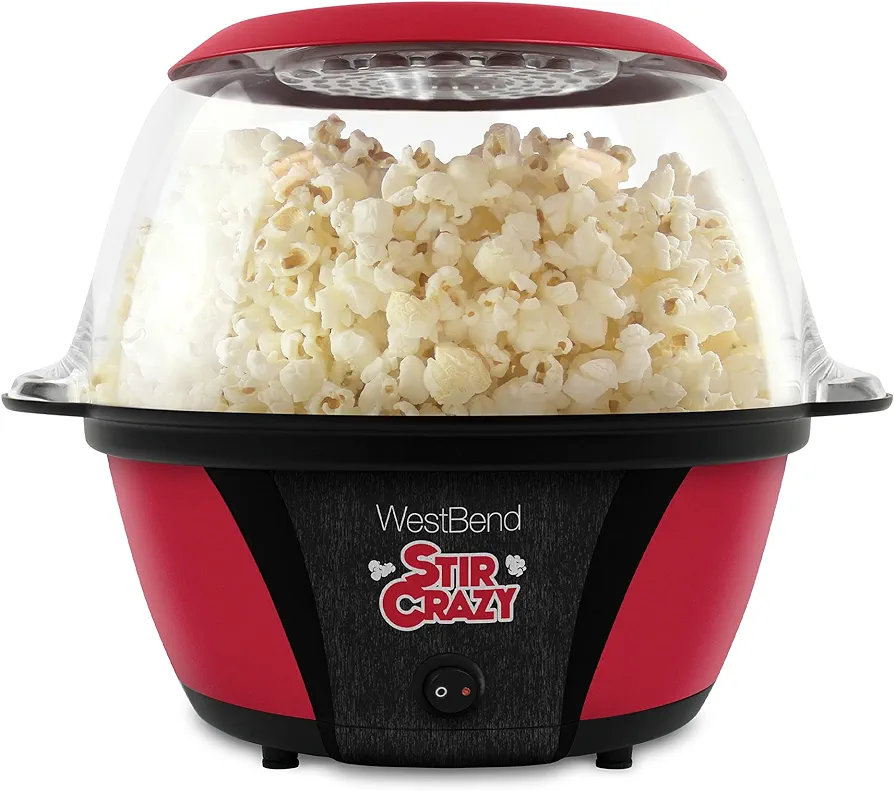 West Bend 82707 Stir Crazy Hot Oil Popcorn Popper, Popcorn Maker Machine with Large Serving Bowl Lid and Stirring Rod, 6 Qt