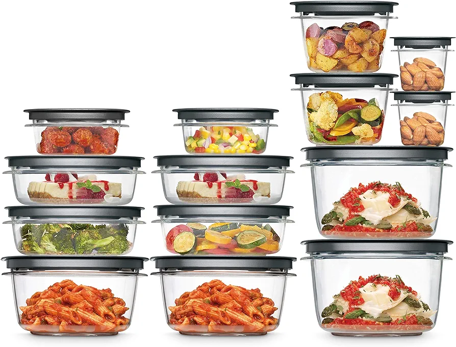 Rubbermaid 28-Piece Clear/Grey Food Storage Containers, Premium Snap Bases, and Various Size Lids, Perfect for Meal Prep, Leftovers, and Dishwasher Safe