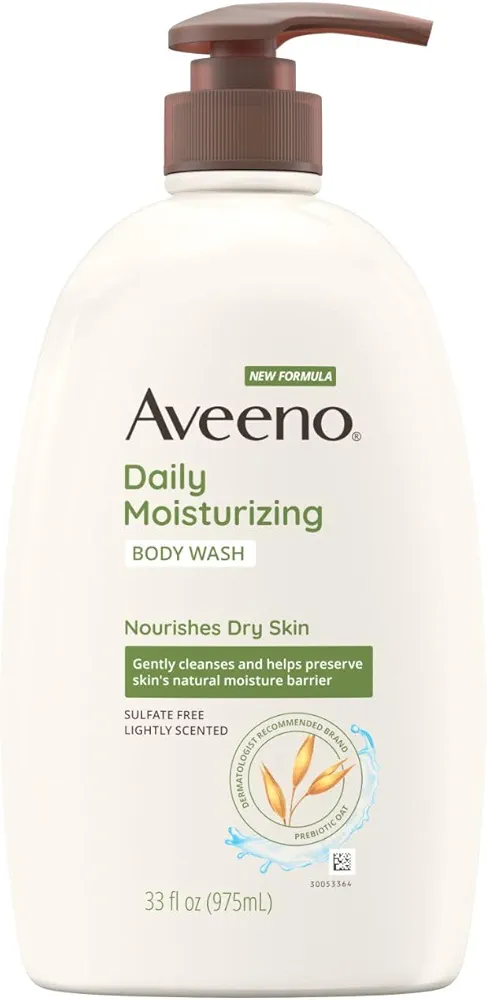 Aveeno Daily Moisturizing Body Wash, Body Wash for Dry Skin with Soothing Oat, Creamy Shower Cleanser, Gentle, Soap-Free and Dye-Free, Lightly Scented Body Wash, 33 FL OZ