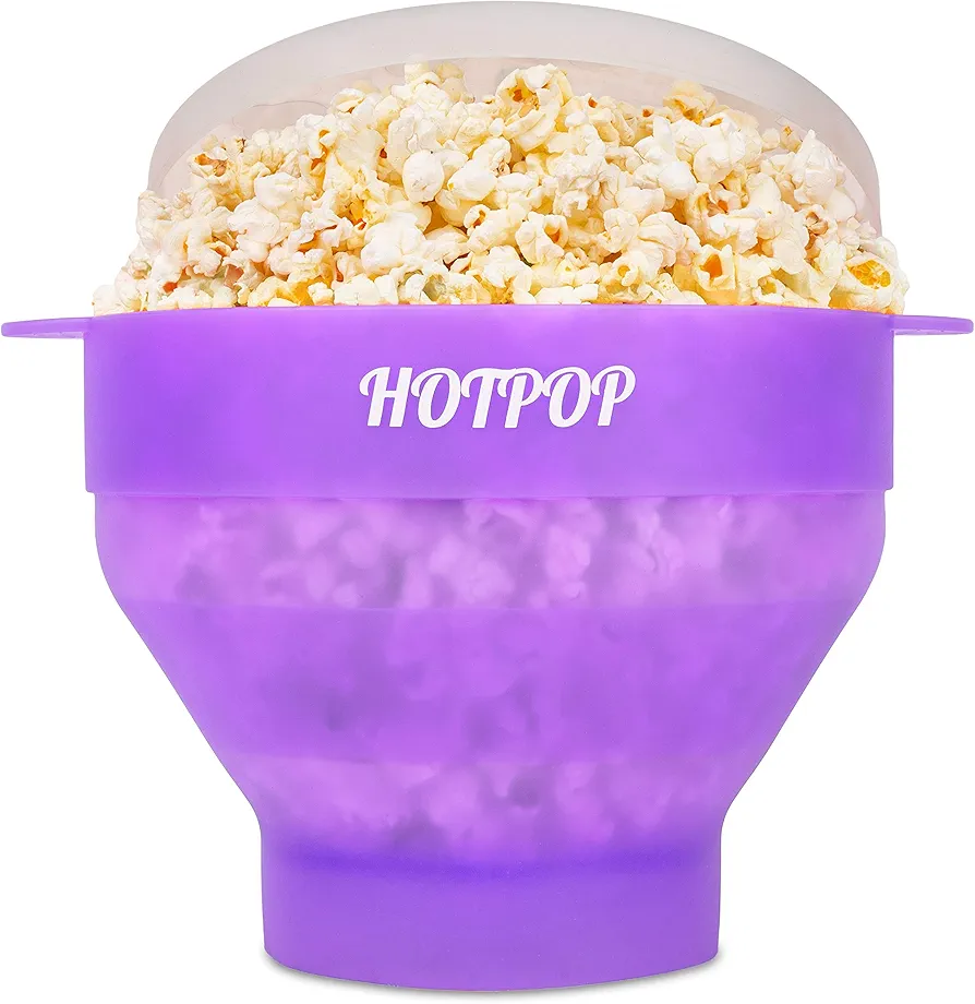 The Original Hotpop Microwave Popcorn Popper, Silicone Popcorn Maker, Collapsible Bowl BPA-Free and Dishwasher Safe- 20 Colors Available (Transparent Purple)