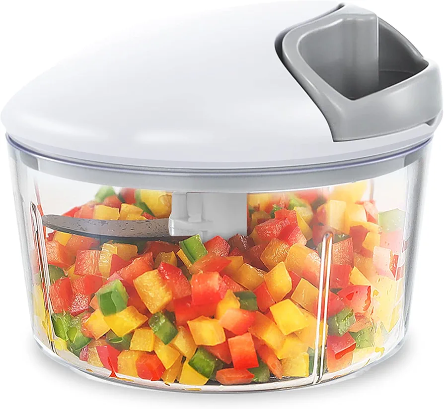 Food Chopper Manual, Onion Garlic Vegetable Chopper Easy to Clean, Hand Nut Chopper for Vegetable, Fruit, Salad, etc - 2.5 Cup (Grey)